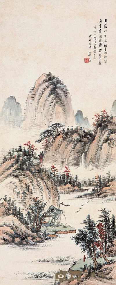 卢子枢 戊戌（1958）年作 山水 立轴 82×30cm